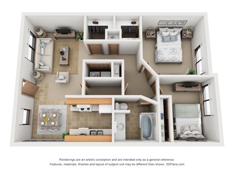 Floor plan for 2 beds, 1 bath, 920 sqft